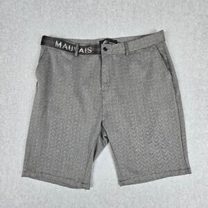 Mauvais 38 Louvre Gray Flat Front Shorts Logo Waistband Geometric Print Pattern